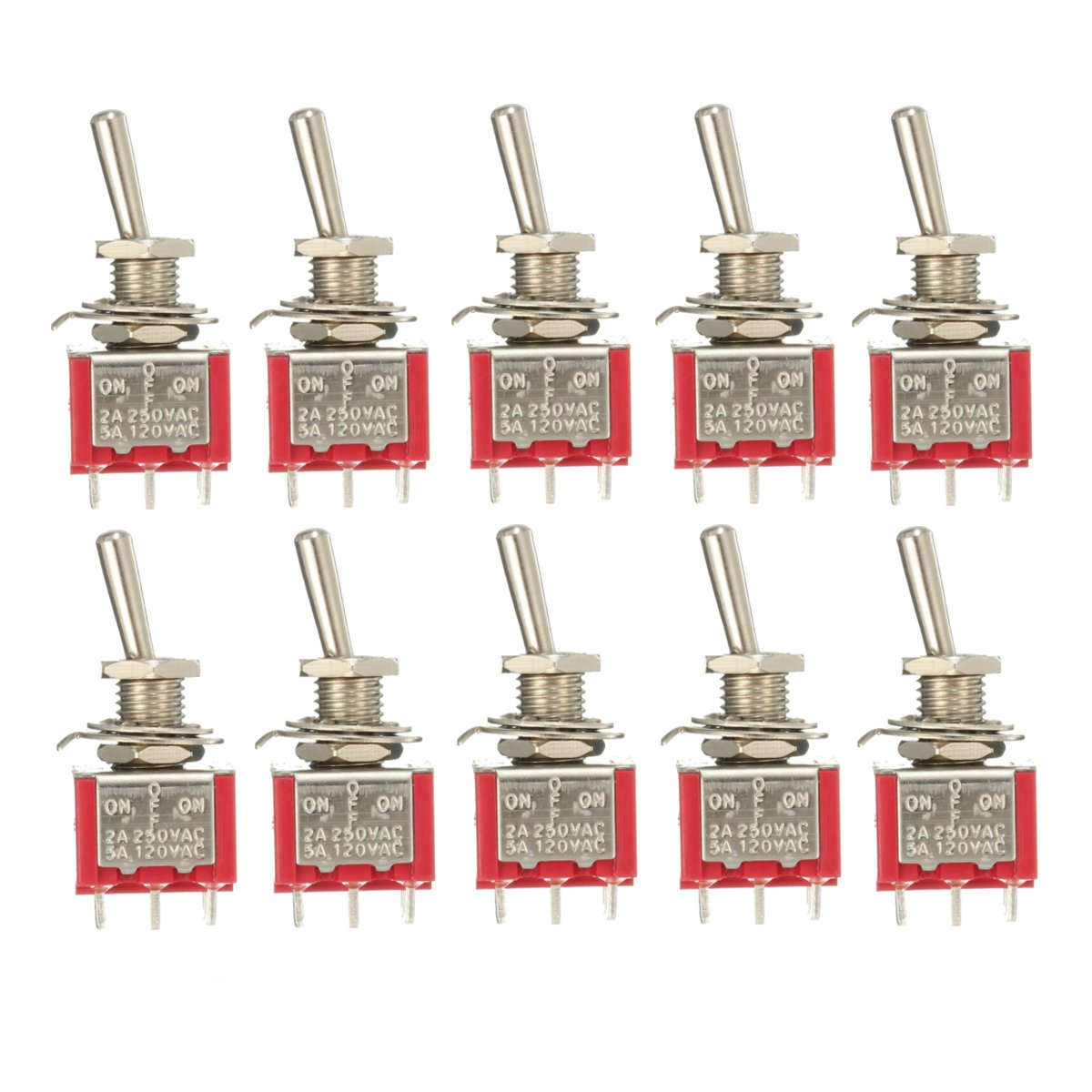 10pcs Red Toggle Switch DPDT On-Off-On 6 PINs 3 Position 5A 120Vac /2A 250V