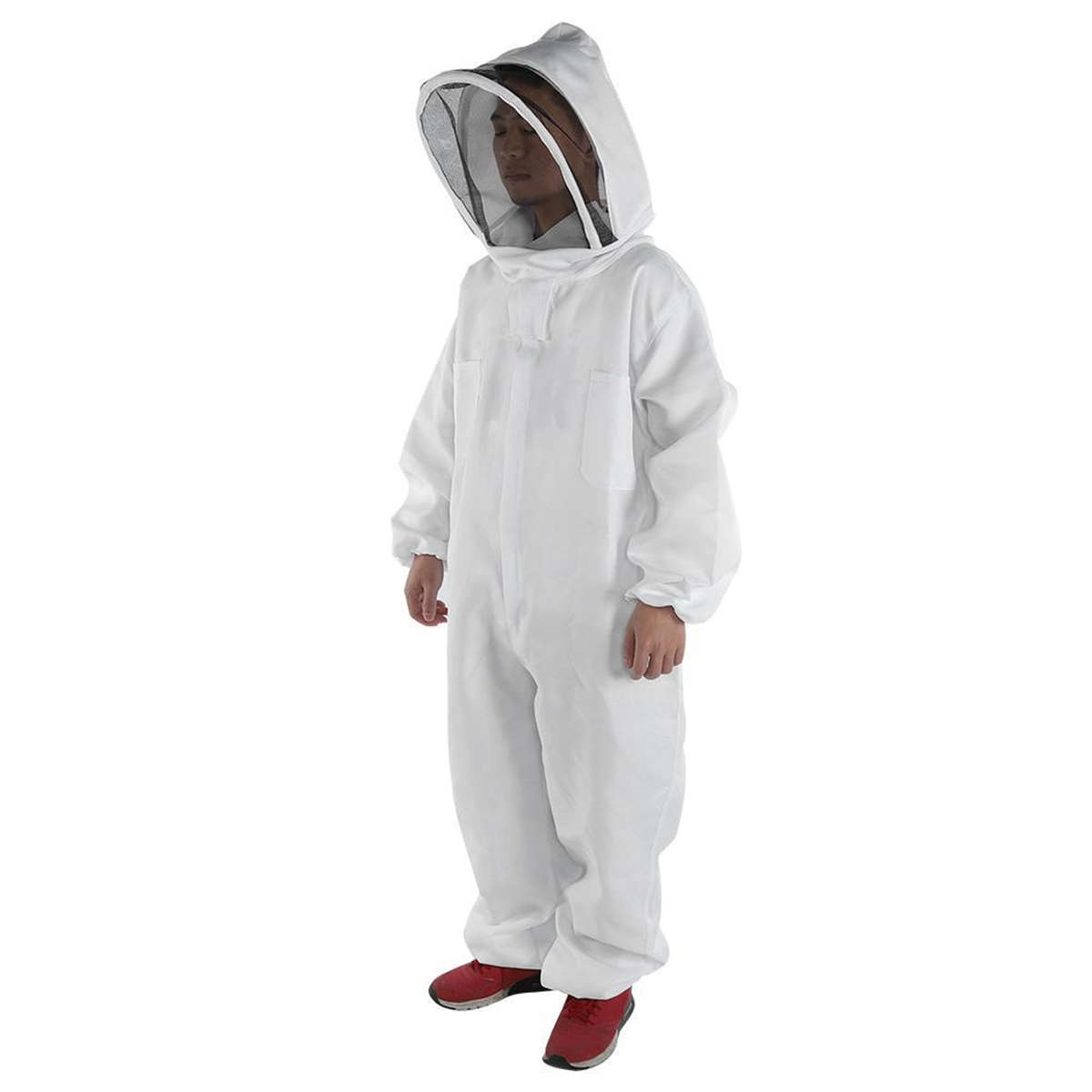 Professional Cotton Full Body Beekeeping Bee Keeping Clothing Tools Set w/ Veil Hood L/XL/X (Size L)