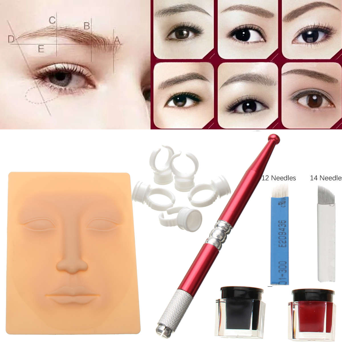 Microblading Permanent Makeup Eyebrow Tattoo Needle Pen Ink Practice Skin Kit