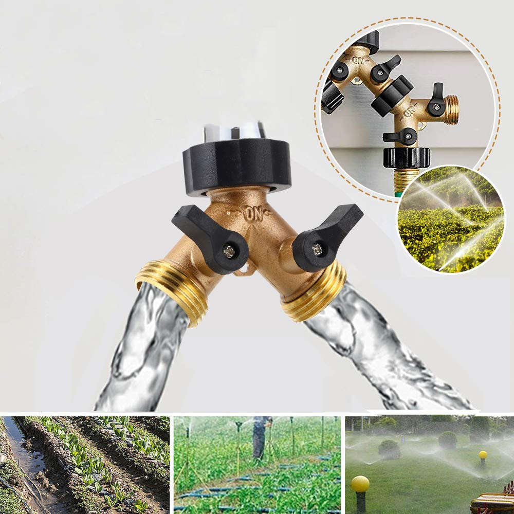 3/4 Inch 2 Way Brass Hose Faucet Manifold Garden Tap Splitter Water Segregator Pipe Divider Switcher
