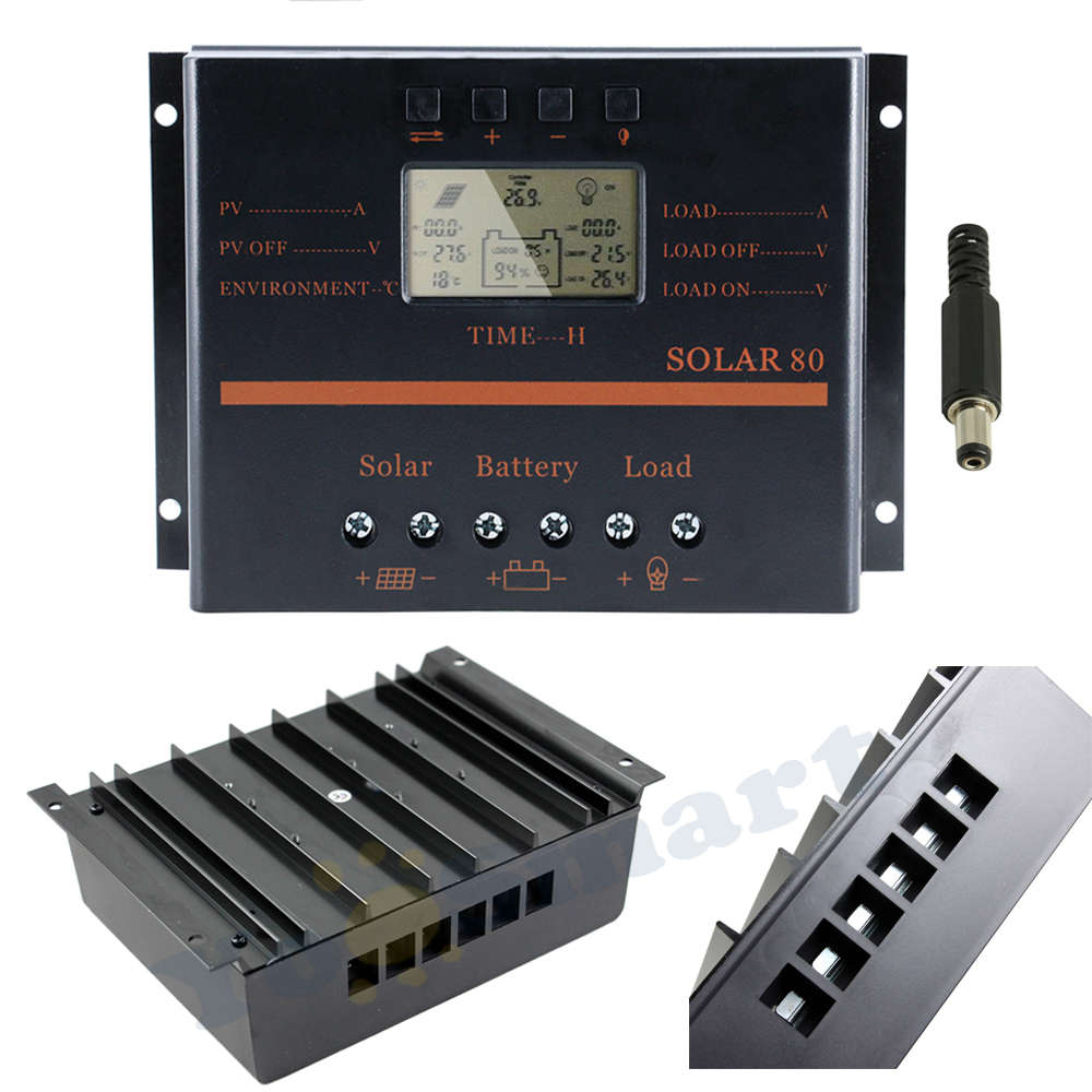 80A Solar Panel Charge Controller 12V 24V Auto LCD USB Solar Battery Charger Hi