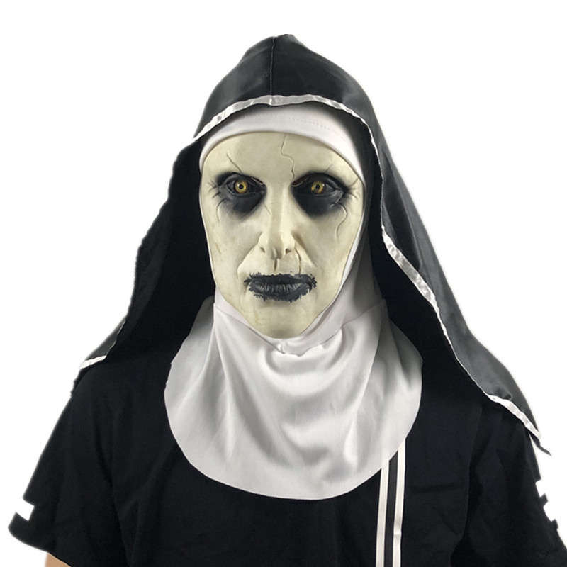 Halloween Scared Female Ghost Headgear Nun Horror Valak Scary Latex Mask Party Trick Props