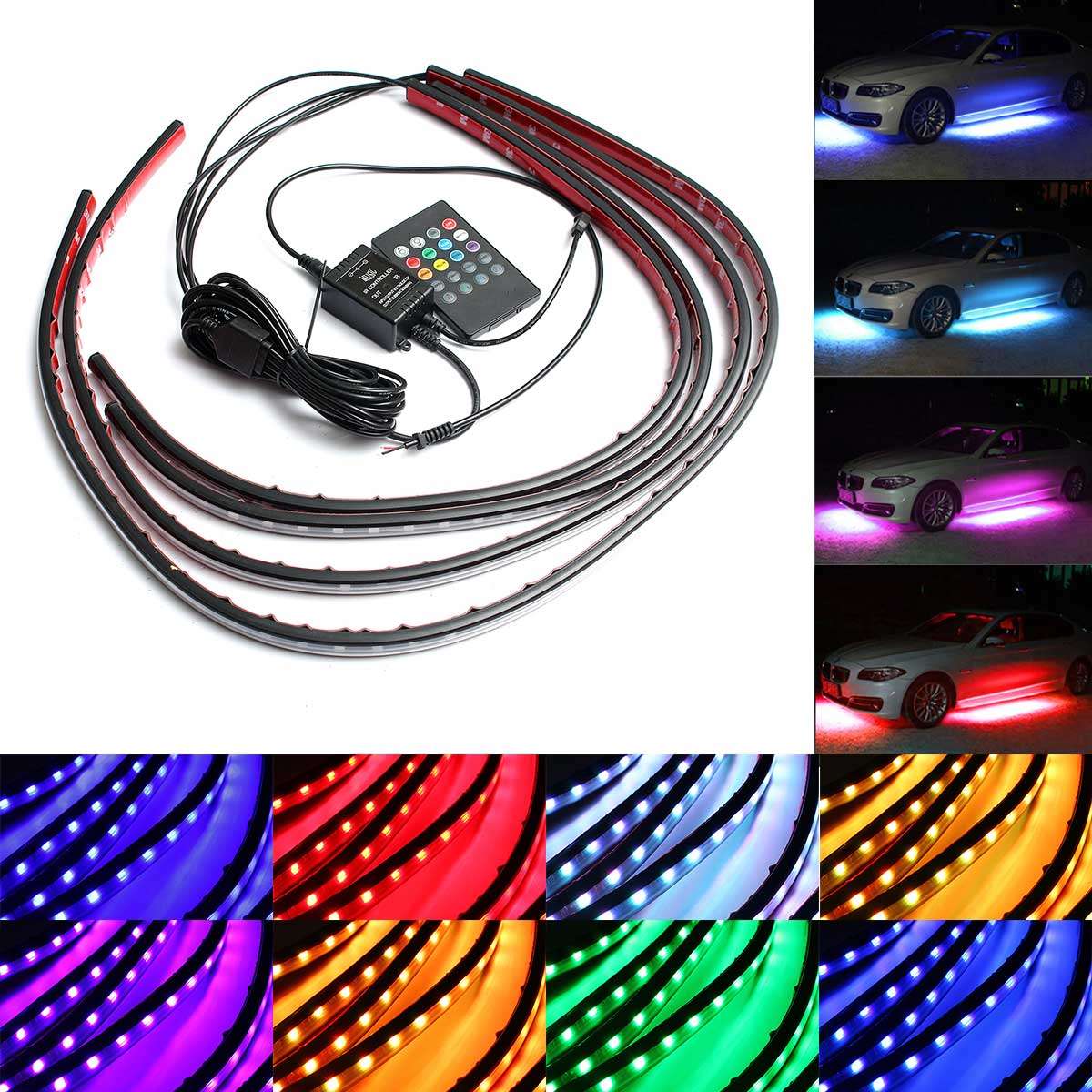 4pcs Waterproof RGB Car LED Decoration Lights Strip Underglow Neon