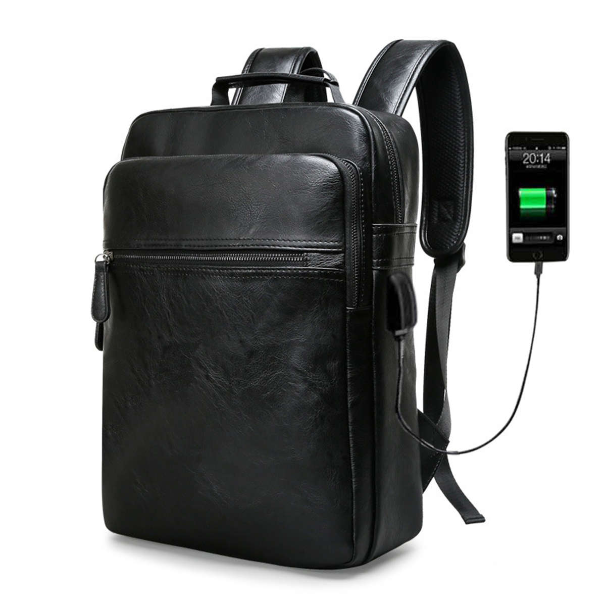 New 13L Outdoor Business Travel USB Laptop Backpack Waterproof PU Leather Should
