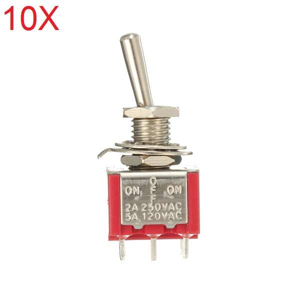 10pcs Red Toggle Switch DPDT On-Off-On 6 PINs 3 Position 5A 120Vac /2A 250V
