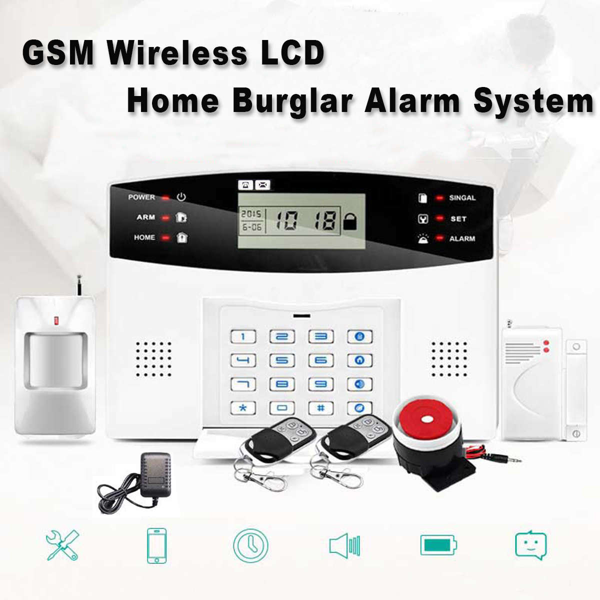 GSM Wireless LCD Home Burglar Alarm System SOS Motion Door Window Sensor Security System