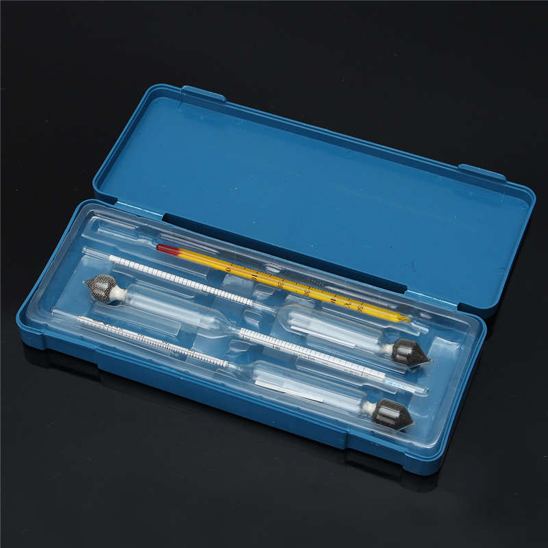 3Pcs Hydrometer Vinometer 0-40-70-100 Percent Alcohol Meter Alcohol Tester Thermometer + Box Home Br