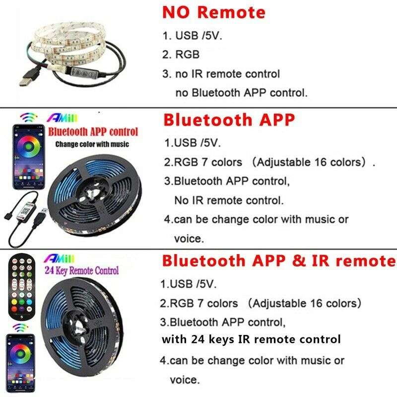 10M LED Smart Strip Lights Music Sync bluetooth App Control Full Kit Remote For Room