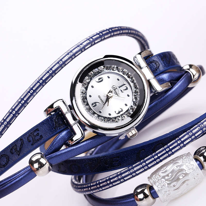Fashion Luxury Rhinestone PU Leather Women Quartz Watch Bracelet Watch