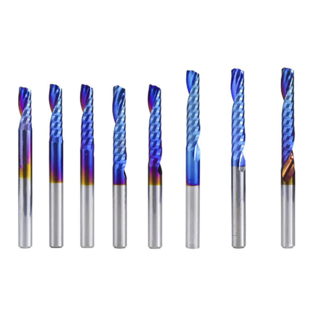 Drillpro 4mm Shank 1 Flute Spiral End Mill Carbide End Mill Blue Nano Coating CNC Router Bit Single