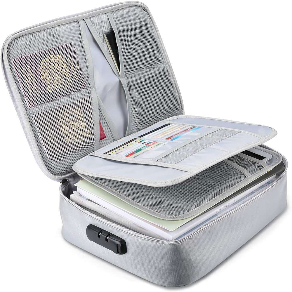 Fireproof Bags Waterproof 36*27*10cm 3-Layer Cash Safe Coin Organizer Bag Set D