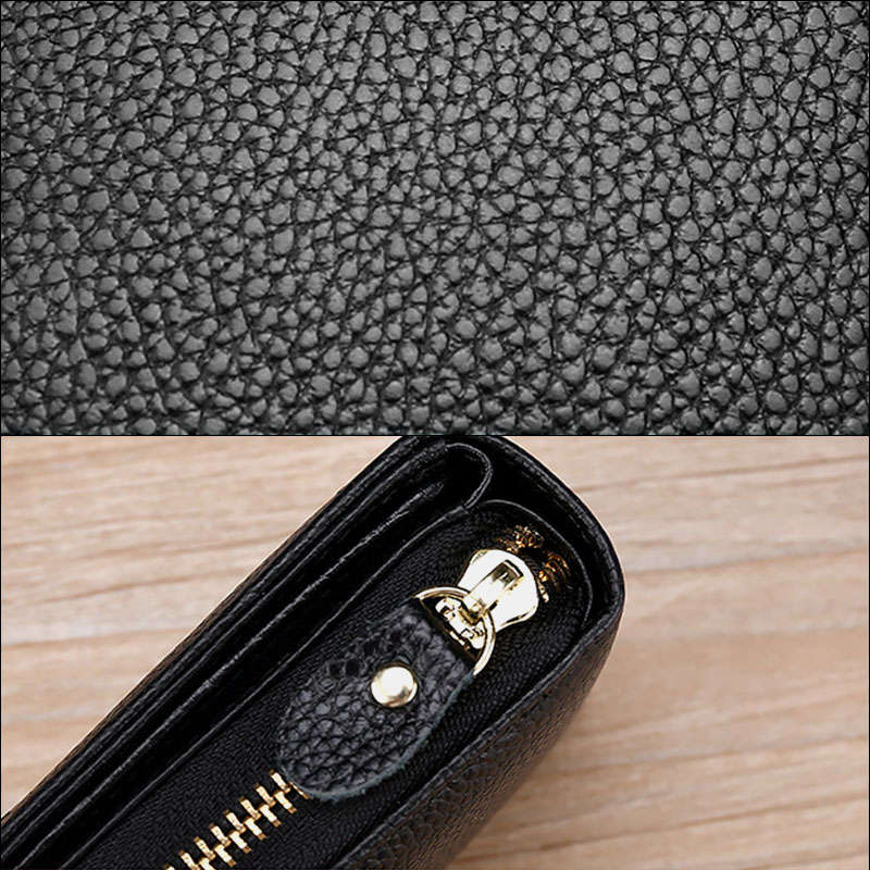 Men Genuine Leather Casual Portable Multi-Card Slot Rfid Anti-Theft Zipper Hasp Driver License Card