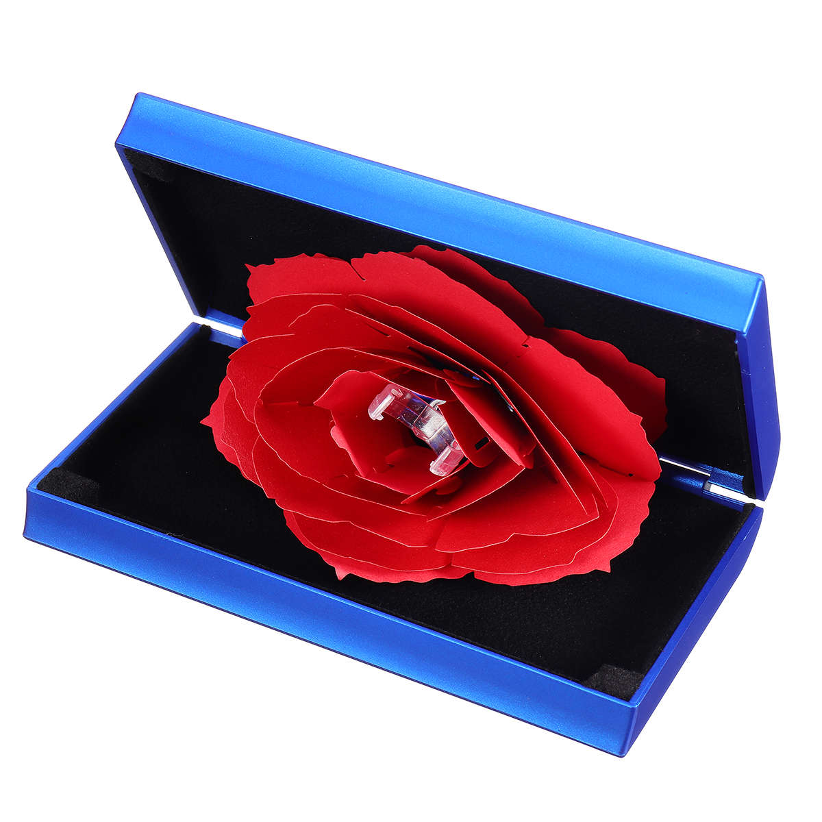 New Folding Rotating Rectangle Rose Ring Box Birthday Valentine's Day Jewelry Bo