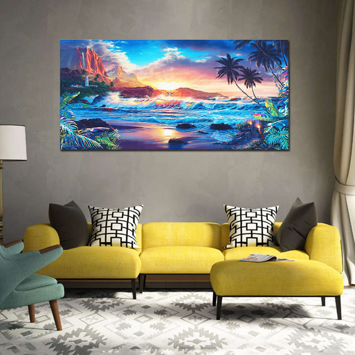 New Home Decor Canvas Print Paintings Wall Art Modern Sunset Scenery Beach Tree