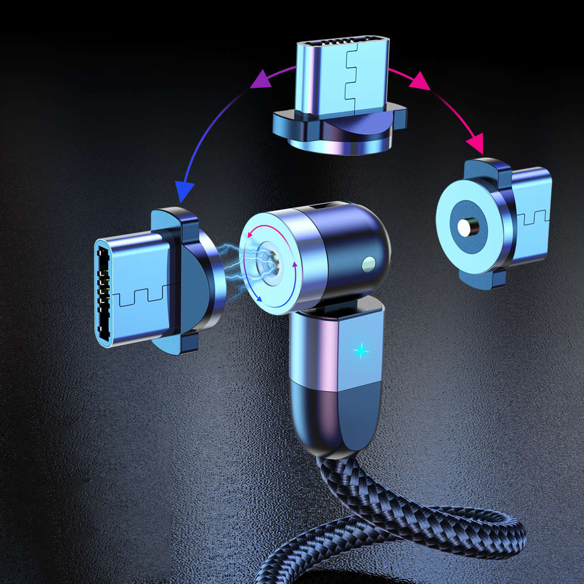 USLION 2.4A 2in1 LED 540 Magnetic Dual Position Game Quick Charge Data (Plug Micro USB Color1 Black)