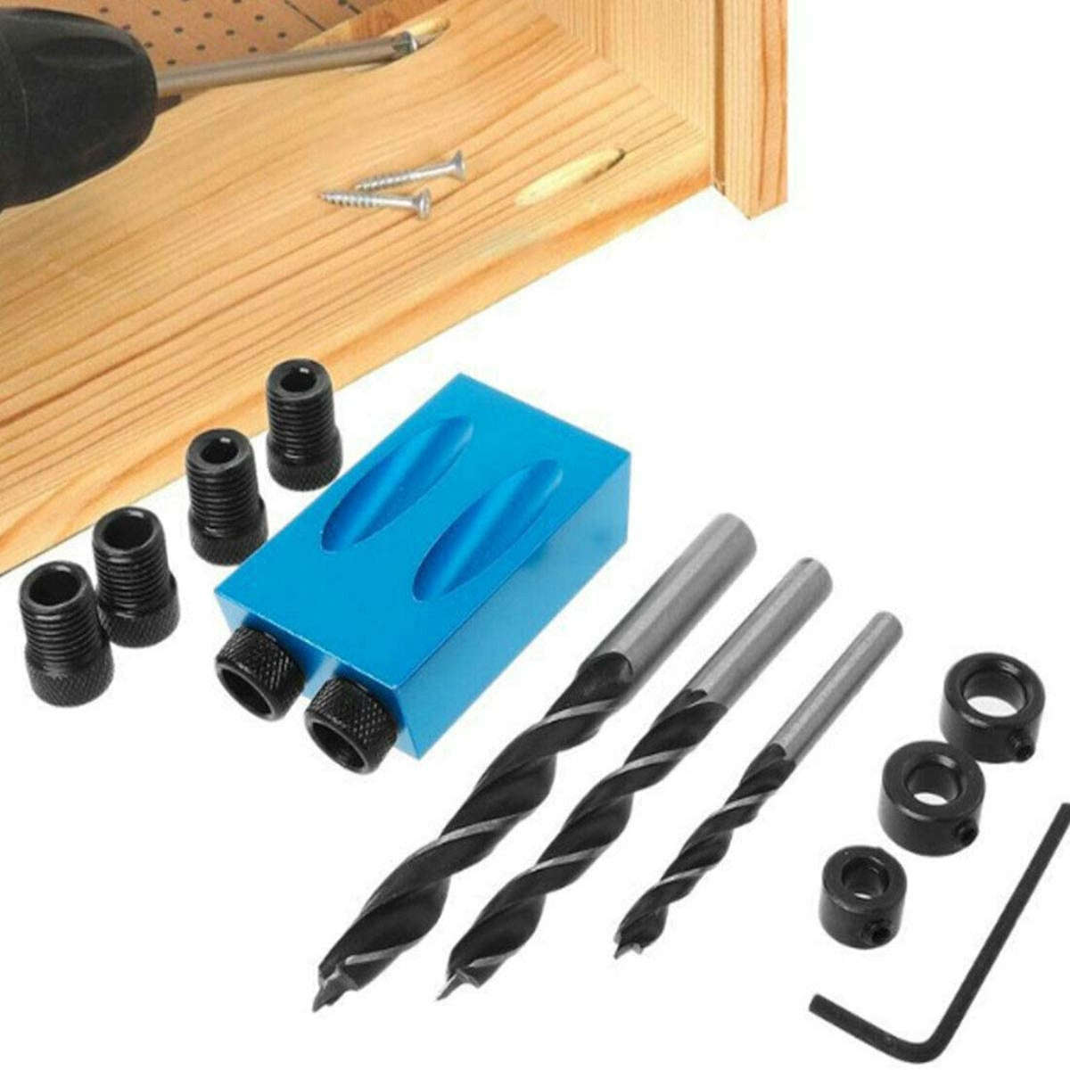 15Pcs 15 Degree Pocket Hole Jig Kit Drilling Locator Woodworking Guide Screw Drill Angle Positioning