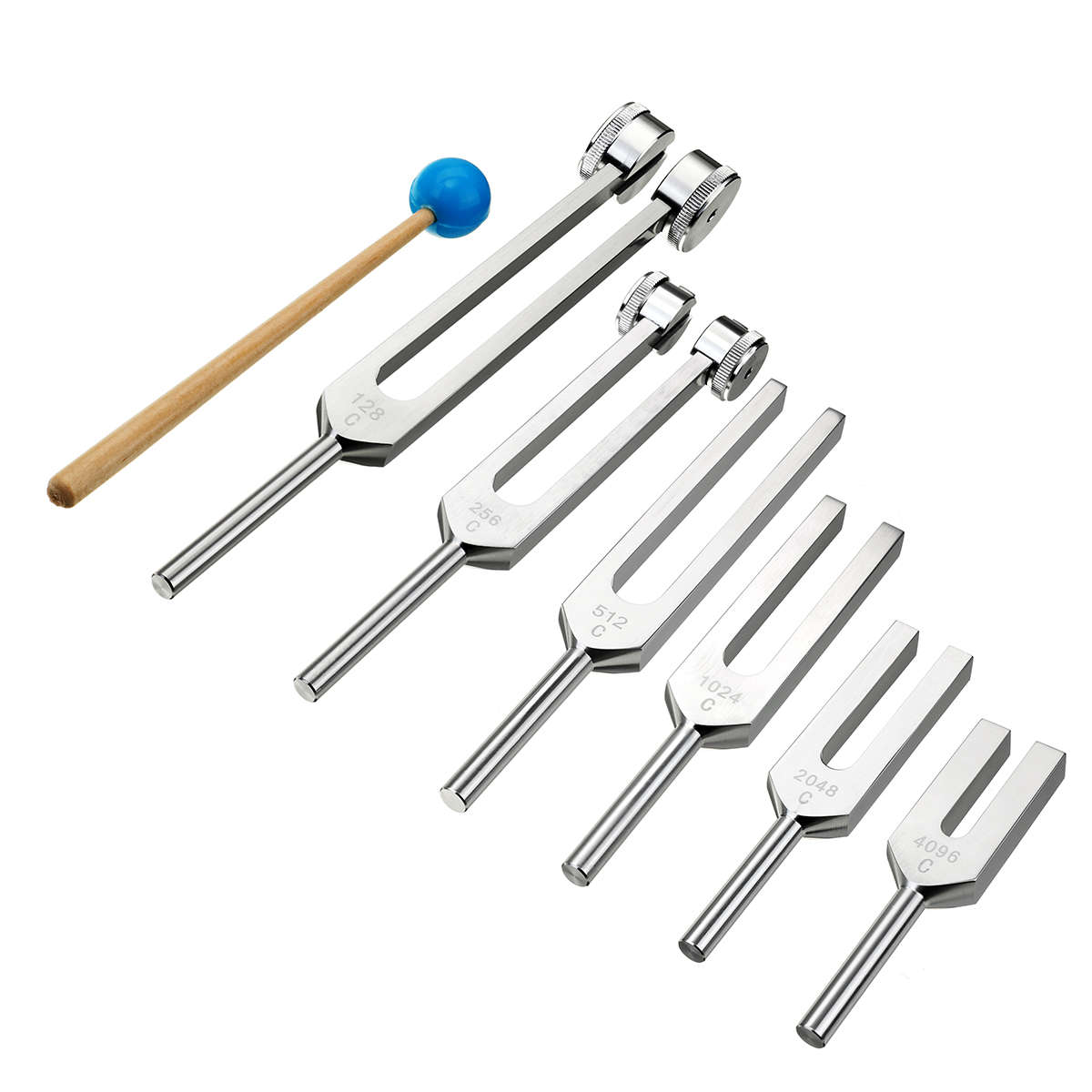 6Pcs Aluminum 128-4096Hz Tuning Fork Tools Kit Healing Sound Vibration Therapy w/ Mallet