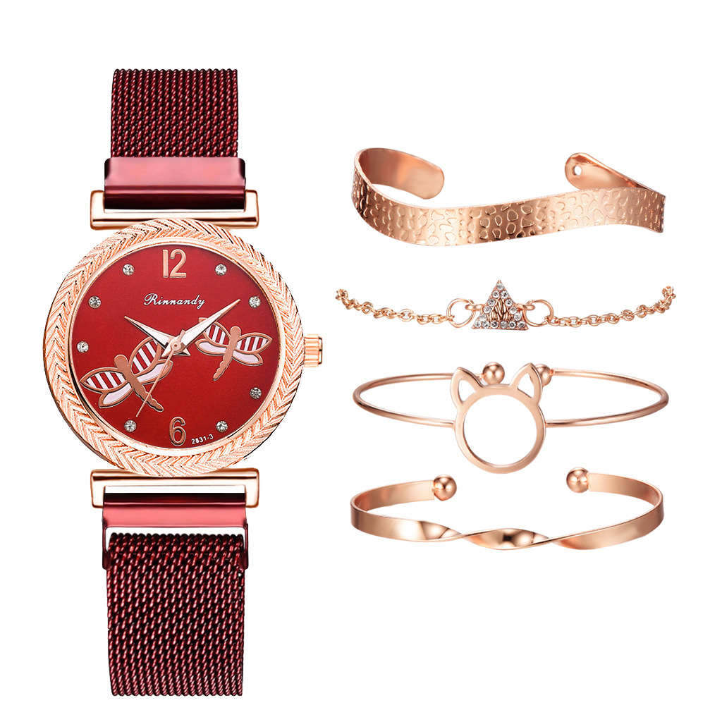 Deffrun Small Dial Dragonfly Printed Women Wrist Watch with Bracelet Full Steel Band Quartz Watches