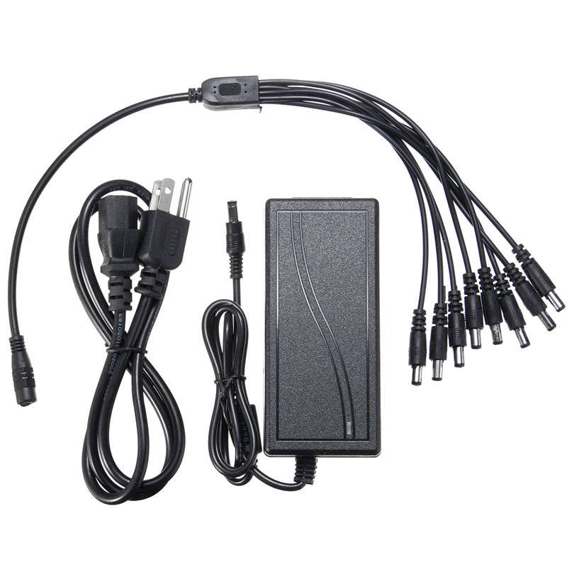 5.5x2.1mm DC 12V 6A Power Supply Adapter for CCTV Security Camera DVR + 8 Split Power Cable