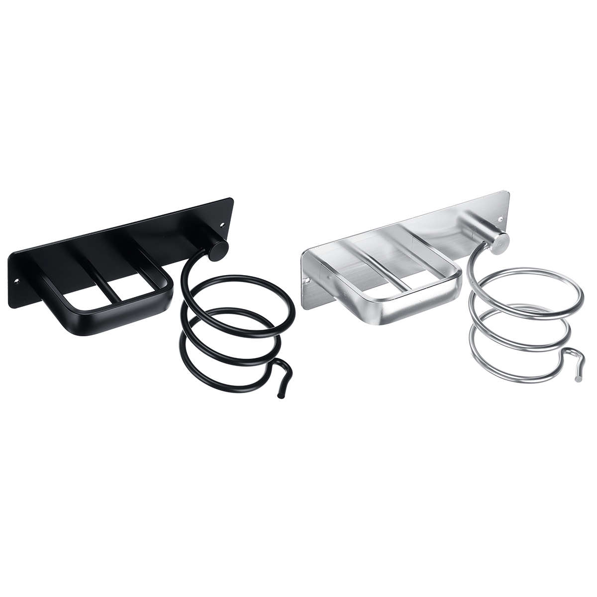 Wall Mounted Hair Dryer Holder Rack Bathroom Hair Straightener Shelf Storage Net (Color1 Black)