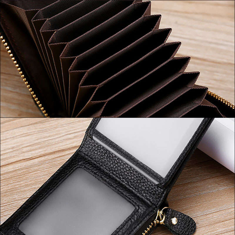Men Genuine Leather Casual Portable Multi-Card Slot Rfid Anti-Theft Zipper Hasp Driver License Card