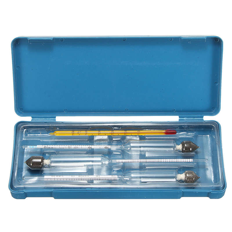 3Pcs Hydrometer Vinometer 0-40-70-100 Percent Alcohol Meter Alcohol Tester Thermometer + Box Home Br