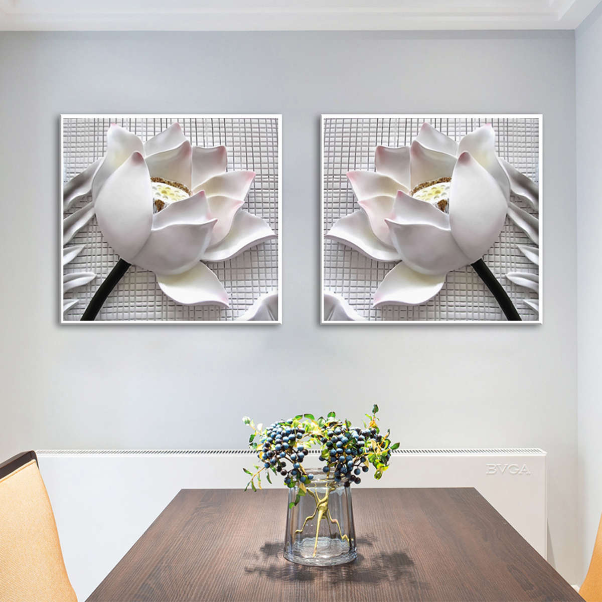 2Pcs White Rose Flower Wall Art Pictures Canvas Painting Prints Artwork