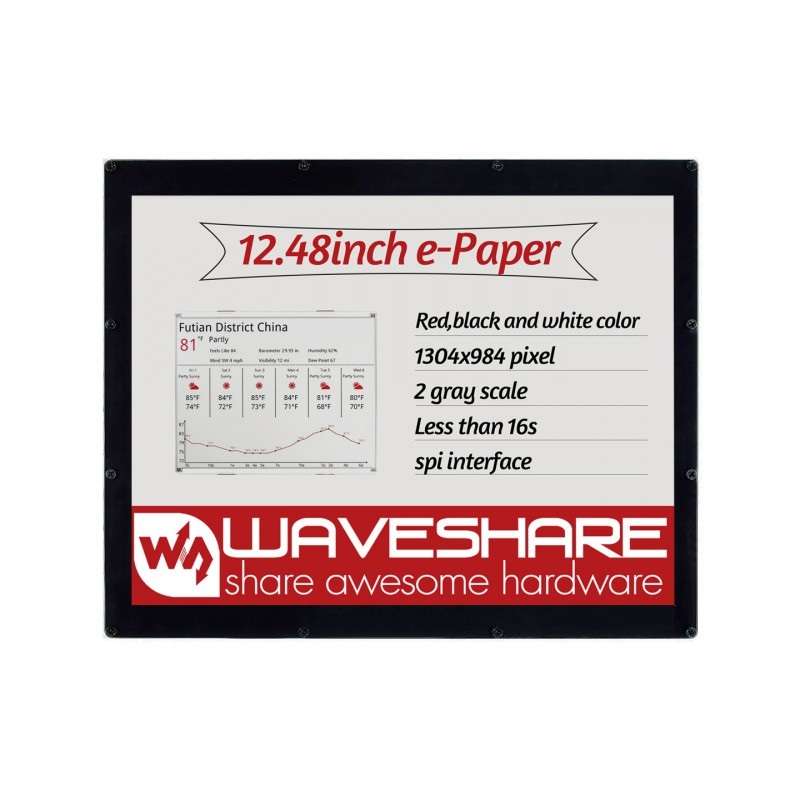 Waveshare 1304 X 984 12.48 Inch E-Paper Display Module E-Ink Screen Red/Black/White Three-Color