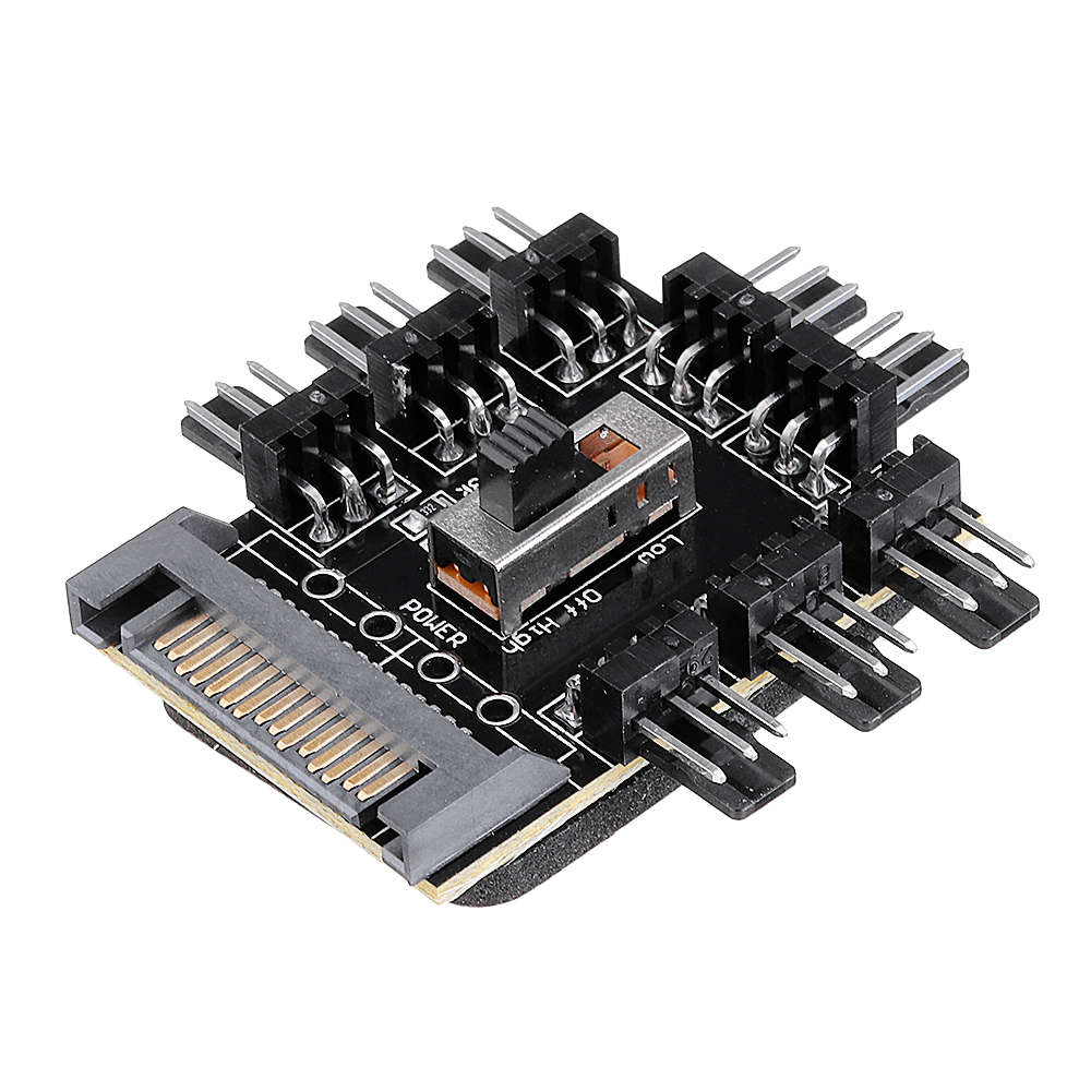 SATA Power Supply Computer Chassis Fan Hub Board FAN HUB Supports 8-way 3Pin Fan Power Supply 3-spee