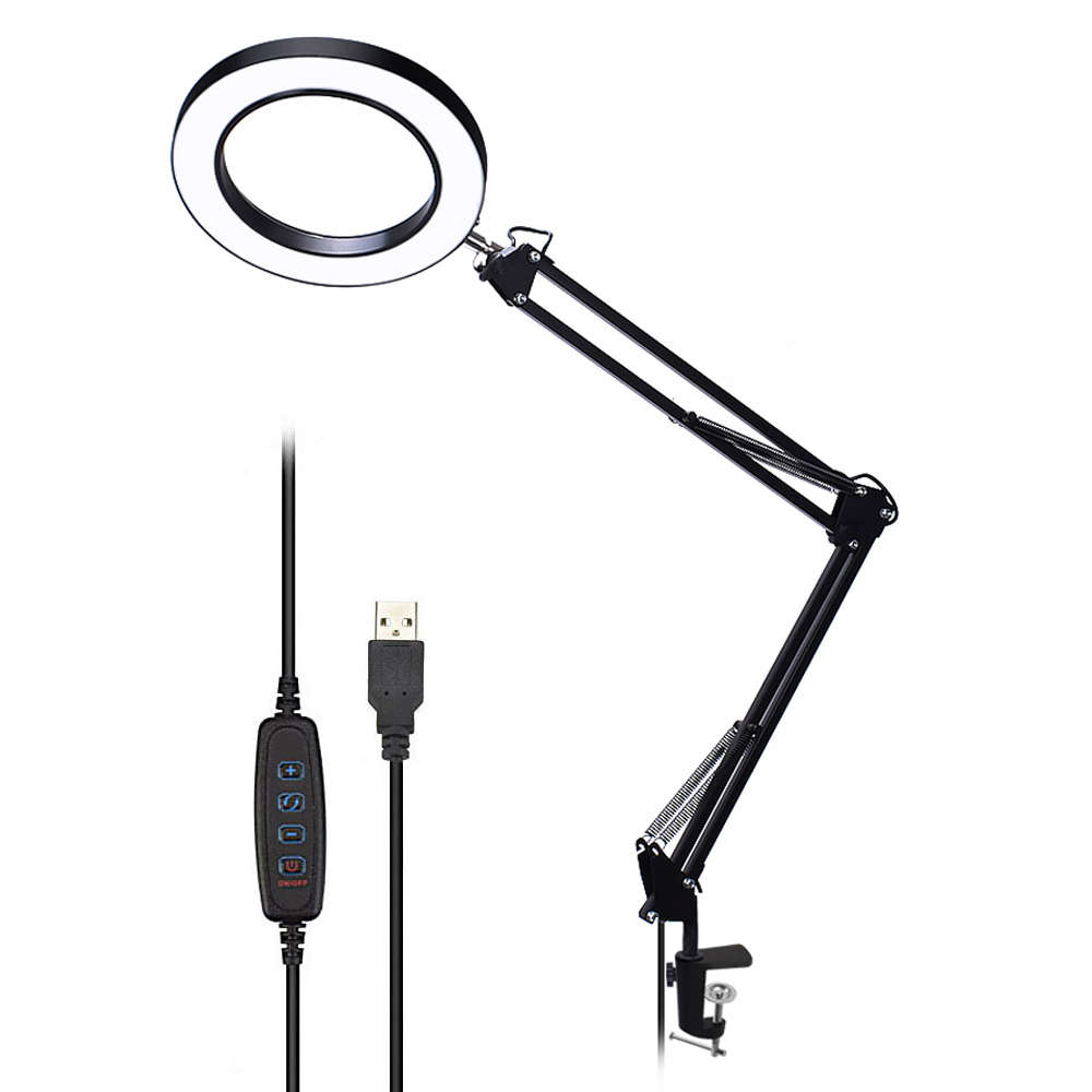 Lighting LED 8X 14W 740mm Magnifying Glass Desk Lamp with Clamp Hands USB-powered LED (Color1 Black)