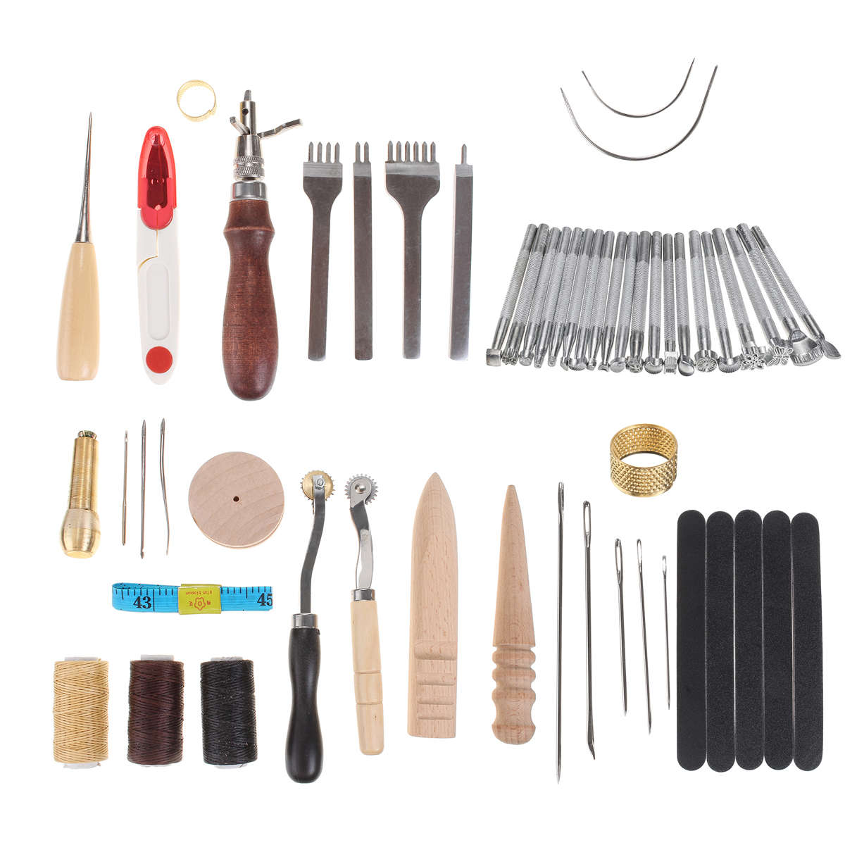 60Pcs Professional Leather Craft Tools Kit for Hand Sewing Stitching Working Wheels (Type Option 2)