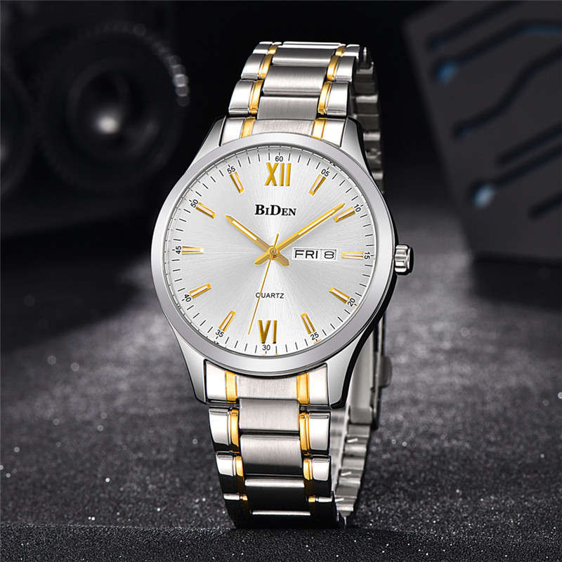 BIDEN 0032 Full Steel Waterproof Men Watch Casual Style Calendar Quartz Watches (Color Silver)