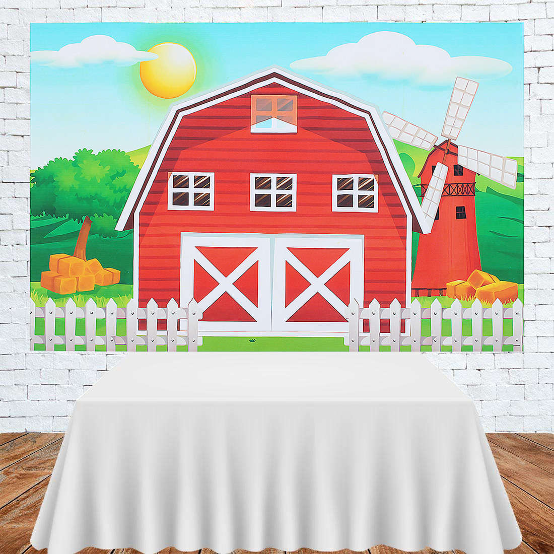Photography Backgrounds Photo Studio Props Cartoon Red Farm Animals Birthday Party Backdro (SIZE. L)