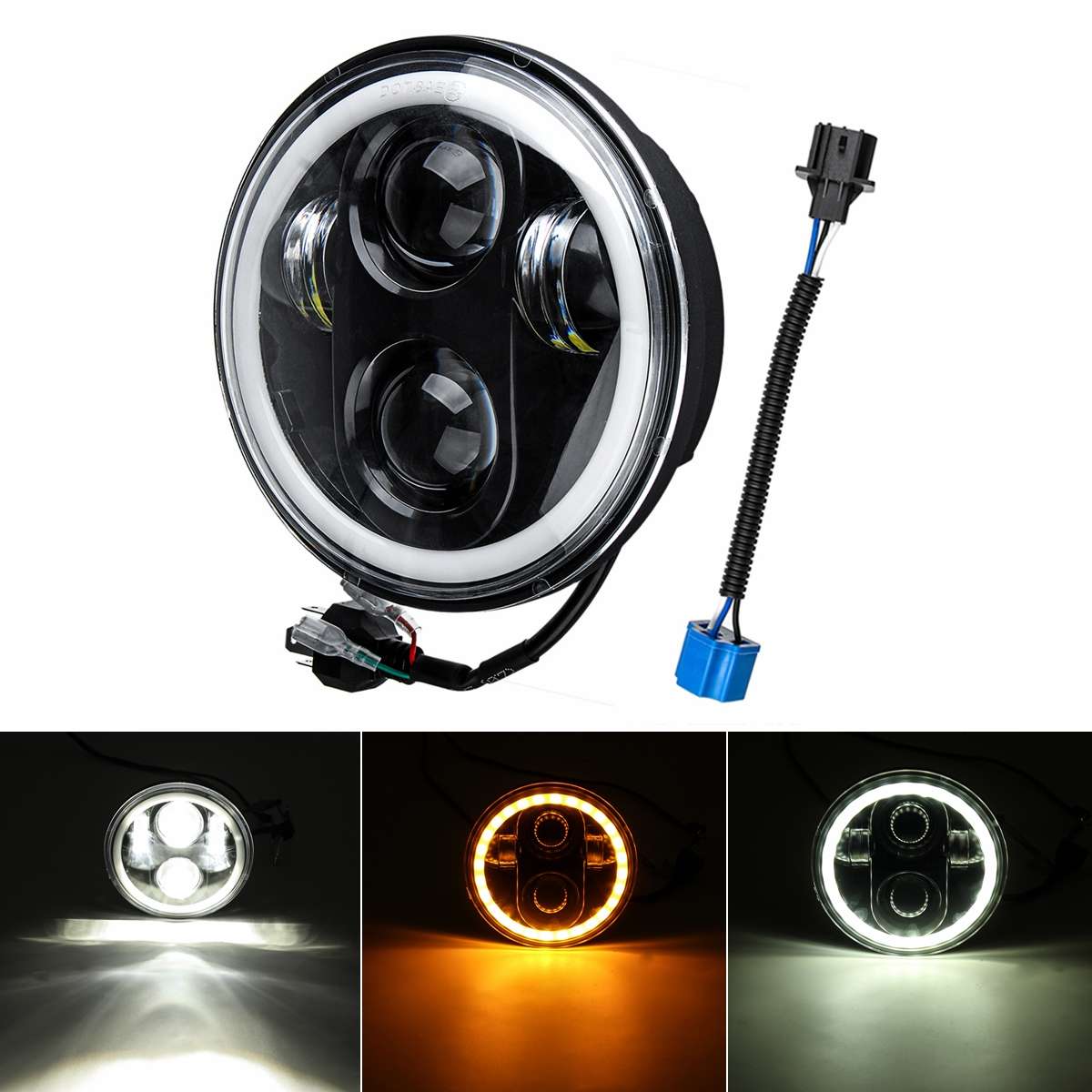 5.75'' 75W 6000K DRL Amber Halo Angle Eyes Projector LED Round Headlights Low/H