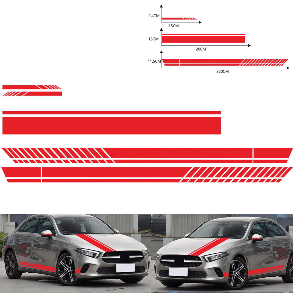 5Pcs Car Body Racing Side Door Long Sticker Hood Mirror Decal Vinyl Stickers