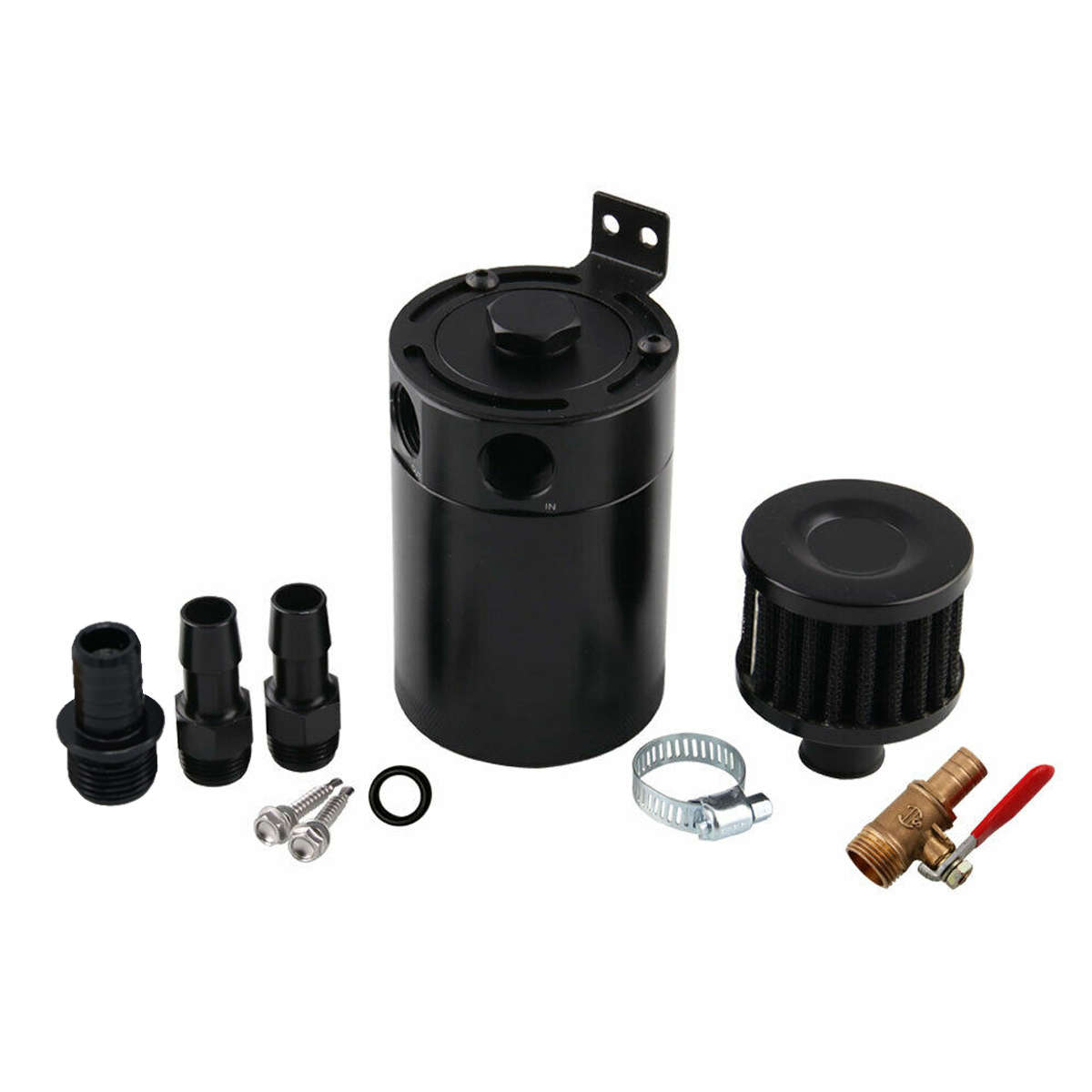 New Universal 2-Port Oil Catch Can Tank Reservoir Fuel with Drain Valve Breather