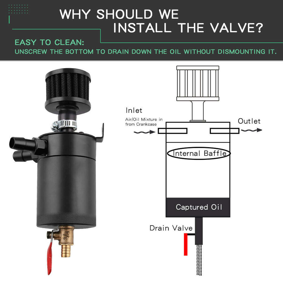 New Universal 2-Port Oil Catch Can Tank Reservoir Fuel with Drain Valve Breather