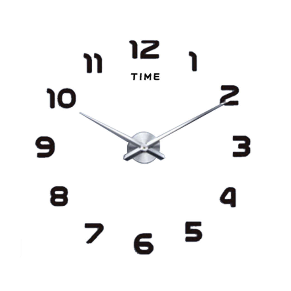 K Govender - Large 3D Number Mirror Wall Sticker Wall Clock - Silver