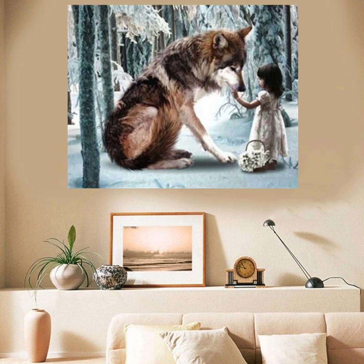 30*40CM DIY 5D Diamond Wolf Girl Embroidery Paintings Tool Paste Stitch Home