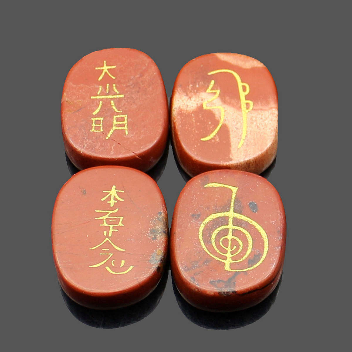 4PCS Engraved Usui Reiki Symbol Healing Energy Sanskrit Palm Crystal Stone Set Stone Decorations
