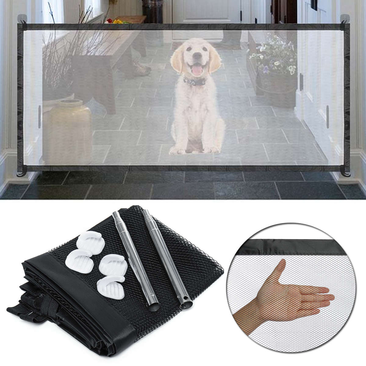 Portable Pets Enclosure Mesh Safety Folding Gate Guard Fences Kit Pet