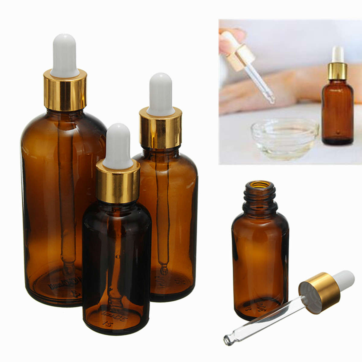 30/50/100ml Amber Glass Essential Oil Dropper Bottles Vials Containers...-(Capacity 50ml )