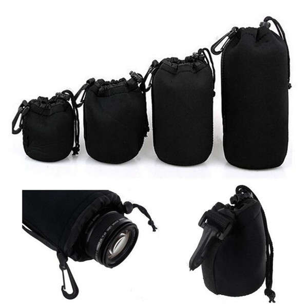 New 4Pcs Soft Neoprene S M L XL Lens Pouch Bag For Canon Nikon Sony Pentax DSLR Camera