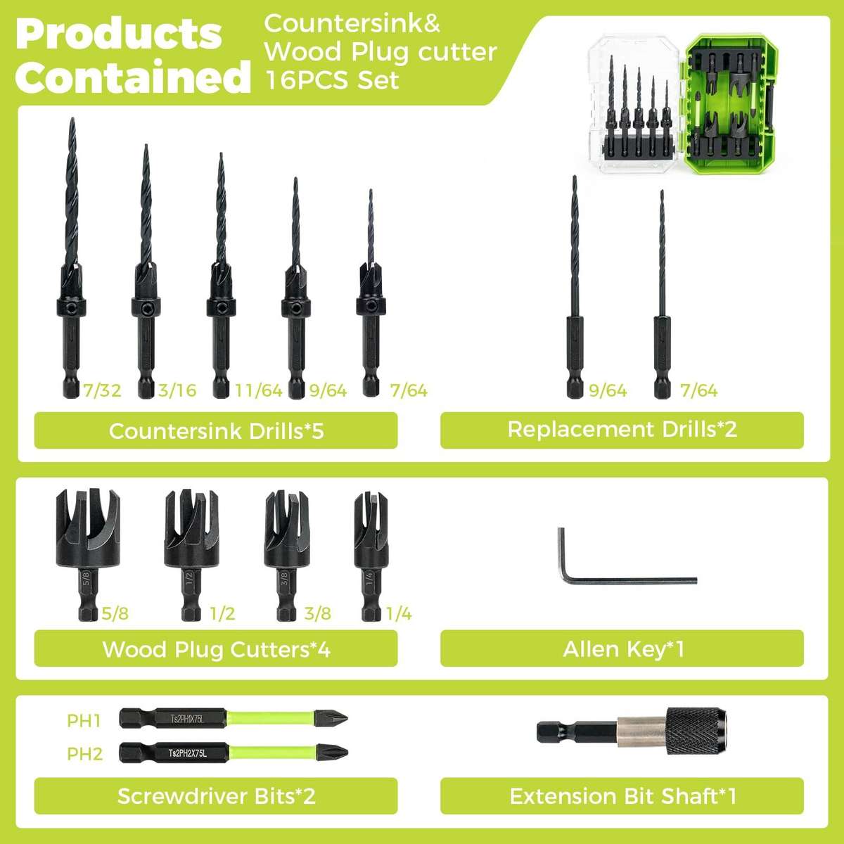 15PCS - 15PCS High Speed Steel HSS Countersink Drill Bit Set Adjustable Depth Tapered Drill Bits for