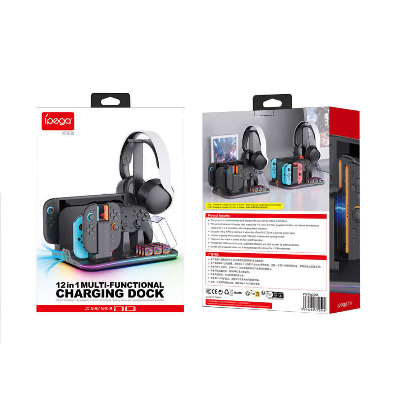 Black - For Switch 2 12-in-1 Multi-functional Cooling and Charging Dock Switch Console Storage Dock