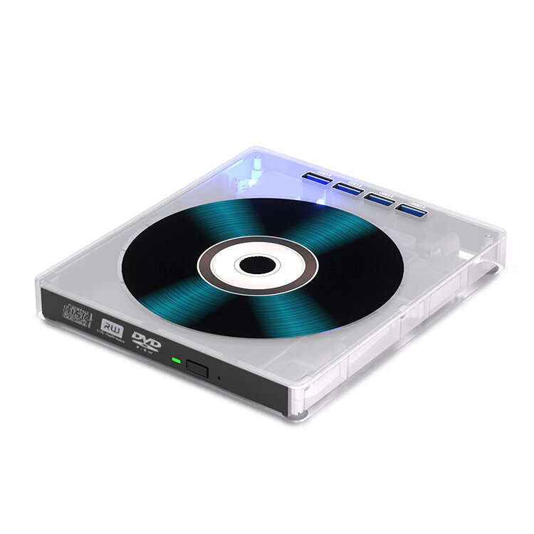 White - 8-in-1 USB Type C External DVD CD Burner with with Card Readers 8X Write 24X Read Portable O