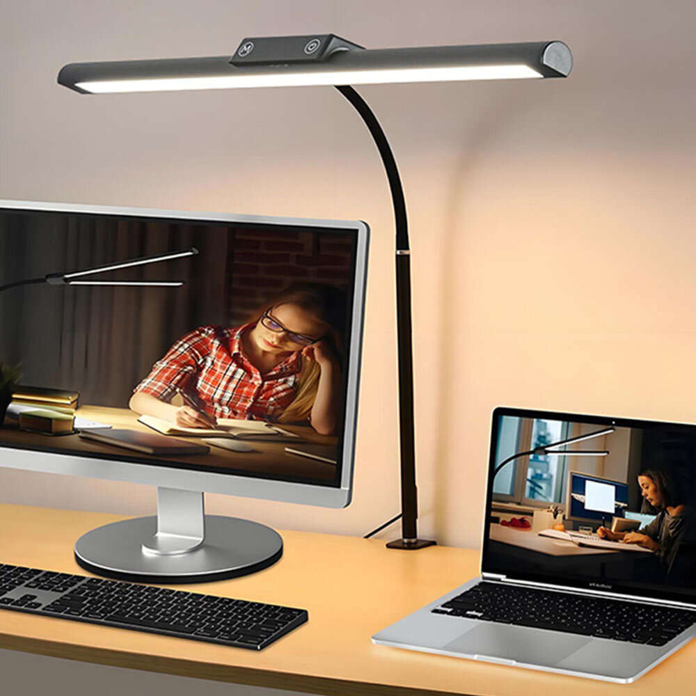 Black - Elfeland USB Plug-in LED Desk Lamp Adjustable Brightnss & Color Temperature Clip-On Flexible