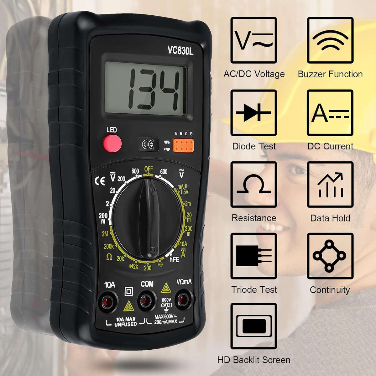 Digital Multimeter Pocket, Multifunction Battery Tester with Backlight Test Wire, Voltage Tester wit