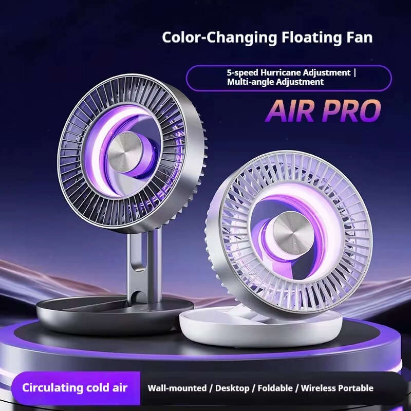 White - Tevorex Foldable Air Circulation Fan USB Rechargeable 9 Blades 5 Speeds Quiet Desk Fan with