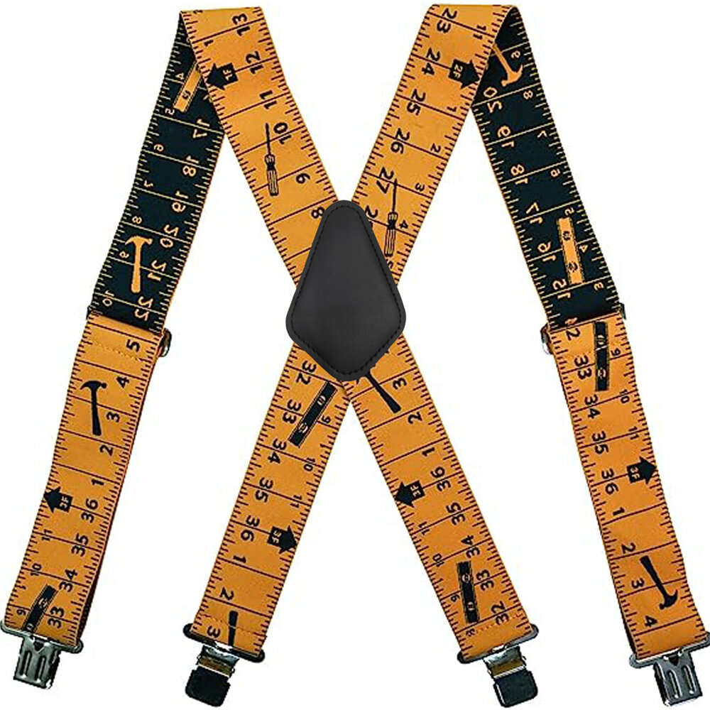Yellow - 5cm Elastic Ruler Men's Suspender 4 Clips X-shaped Adjustable Casual Trousers Strap for Wor